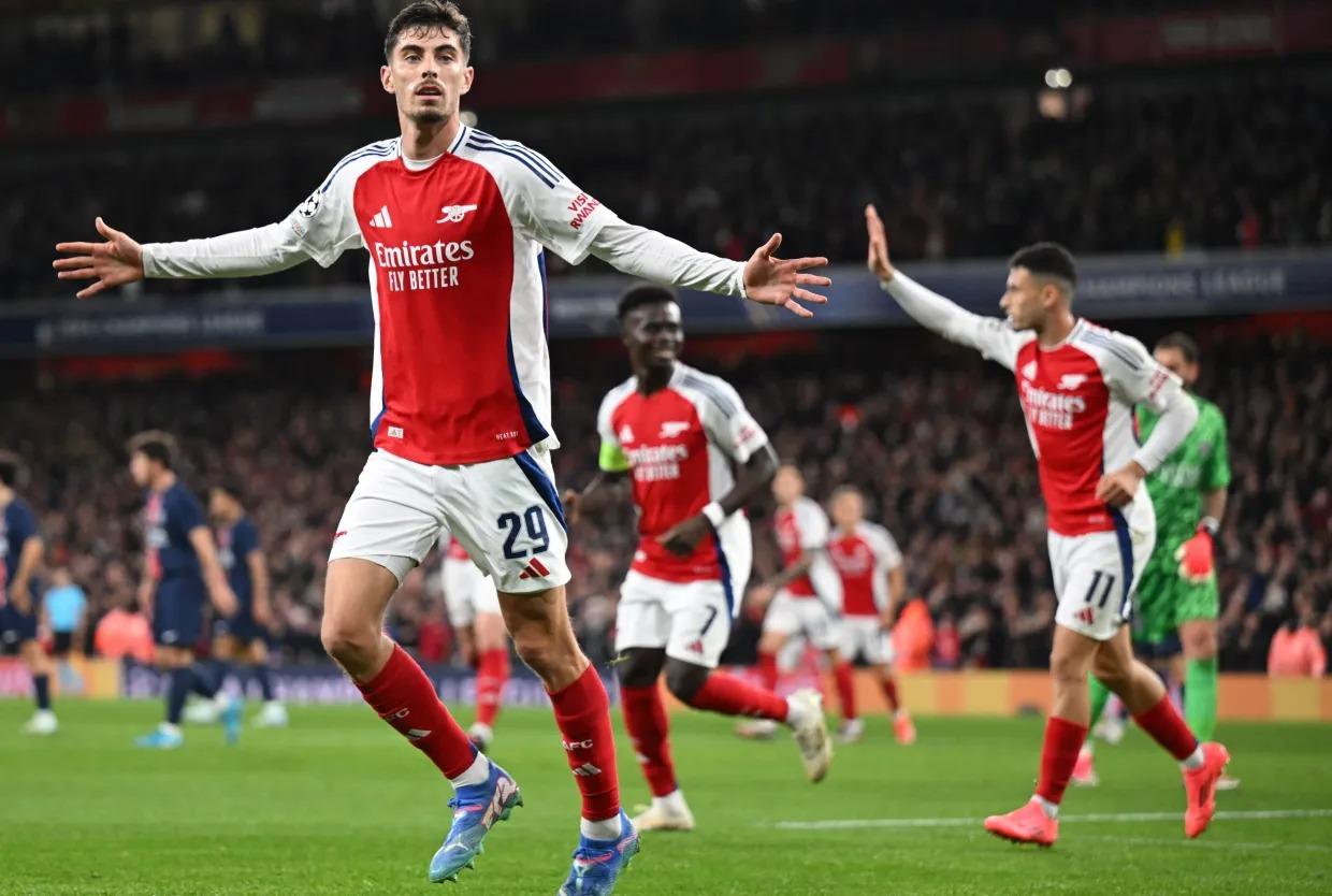 Havertz ghi bàn mở tỷ số cho Arsenal trong chiến thắng 2-0 trước PSG tại Champions League mùa giải trước