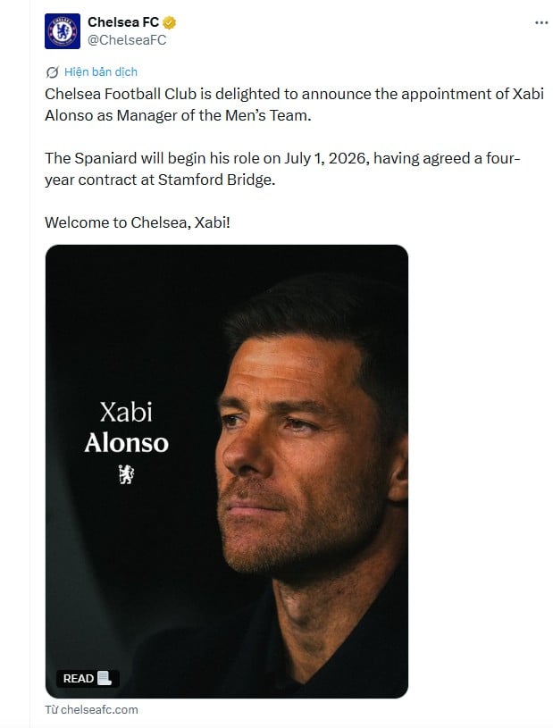 Chelsea thông báo bổ nhiệm HLV Xabi Alonso với chức danh Manager.
